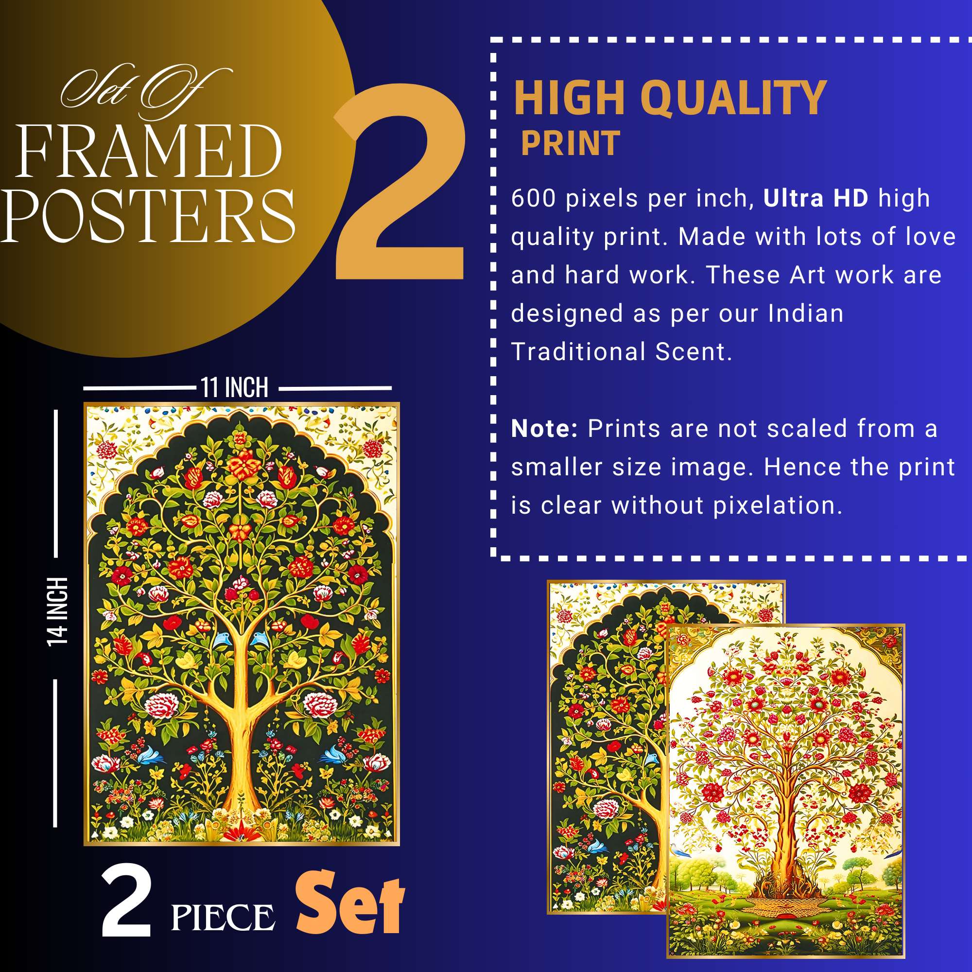 Set of Two Wall Paintings for Wall Dacoration Golden Framed Wall Paintings for Living Room & Bedroom Wall Art for Home Decoration & Office Wall Décor (14x11 inch CH-GD2-17) - Image 3