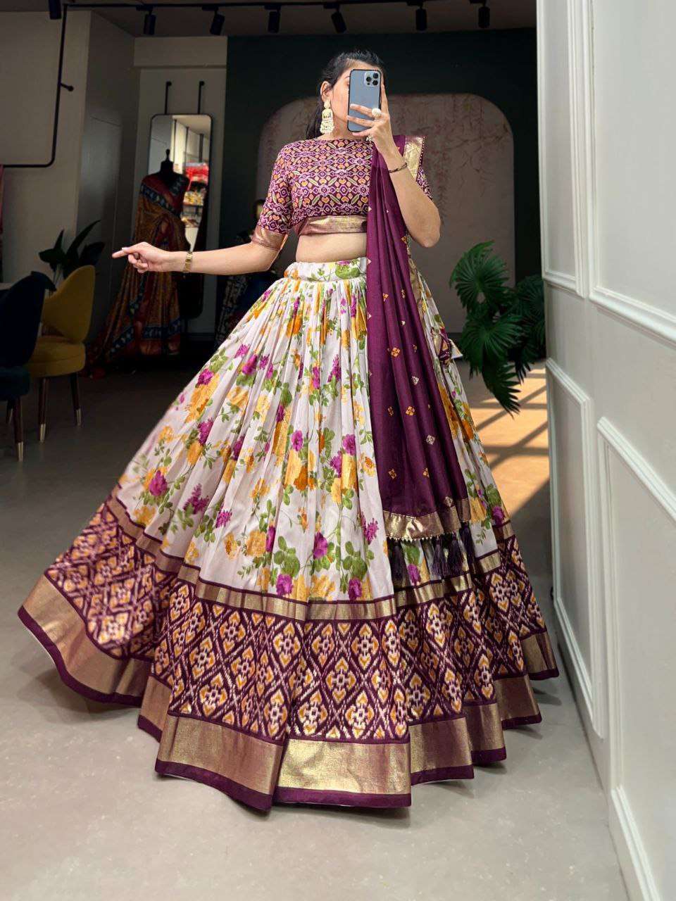 Women's Luxurious Tussar Silk Lehenga Choli with Intricate Prints & Can-Can Flair - Image 2
